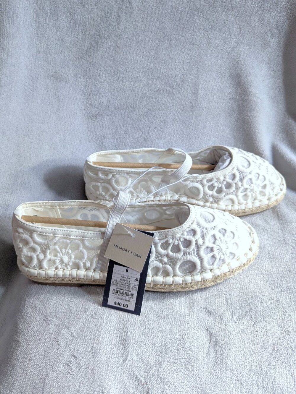 NWT Women's 8 Celia Floral Lace Mary Jane Espadrille Flat w/ Memory Foam Insole